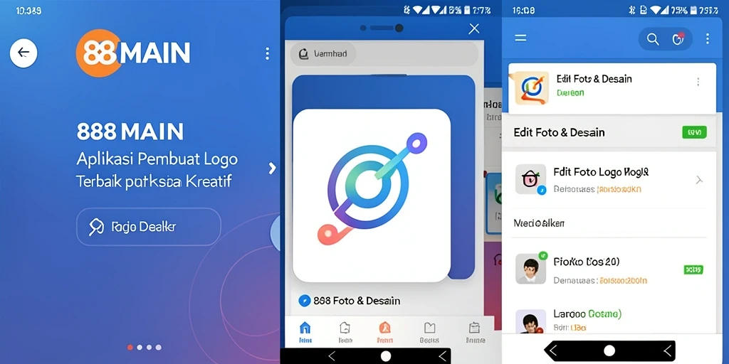 Screenshot utama aplikasi 88MAIN dengan fitur pembuat logo yang menarik.