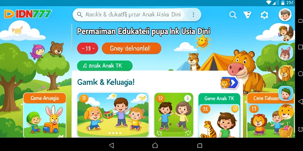 Tampilan antarmuka permainan edukatif IDN777 yang ceria dan menarik.