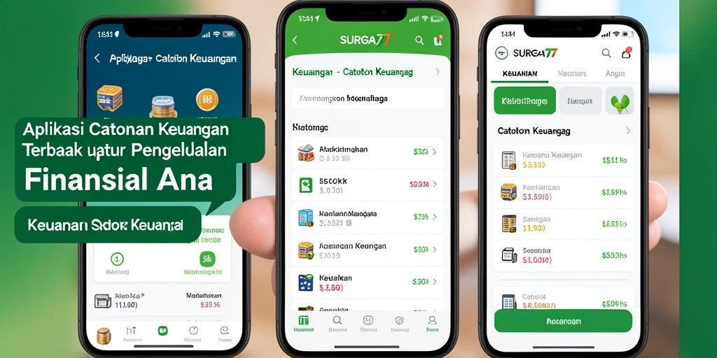 Screenshot aplikasi SURGA77 menampilkan antarmuka Catatan Keuangan yang user-friendly.